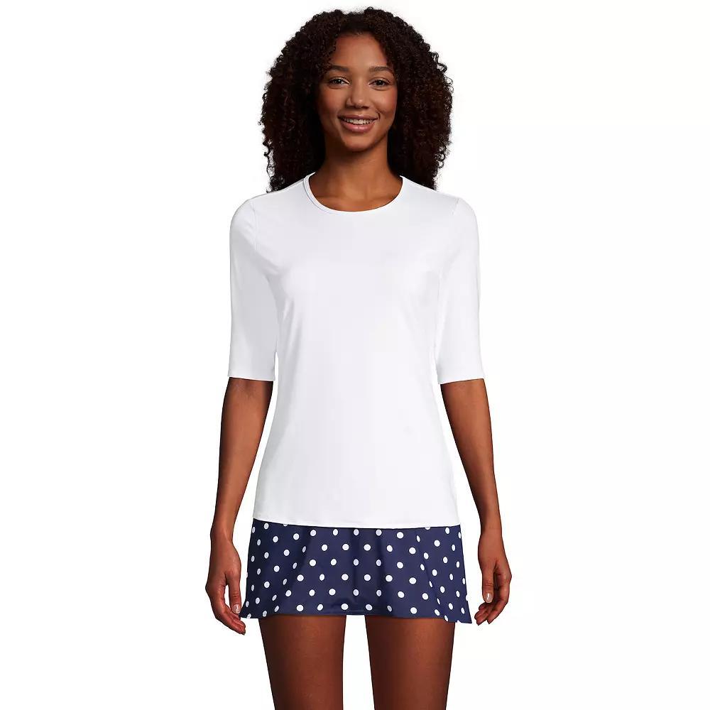 Women's Lands' End UPF 50 Elbow-Sleeve Rash Guard Swim Tee, Size: XS, White Product Image