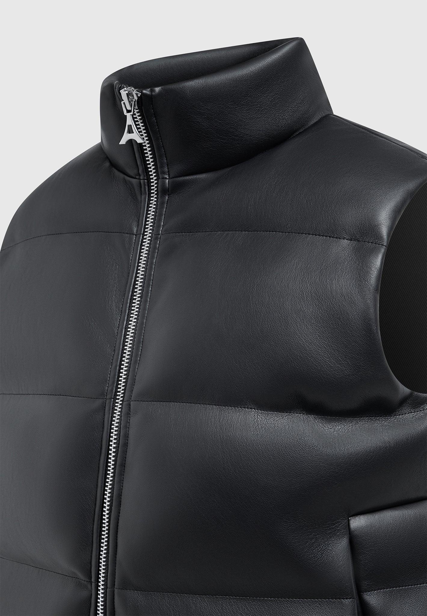 Leather Puffer Gilet - Black Male Product Image