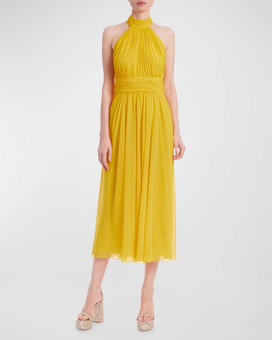 Draped Ruched Halter Midi Dress Product Image