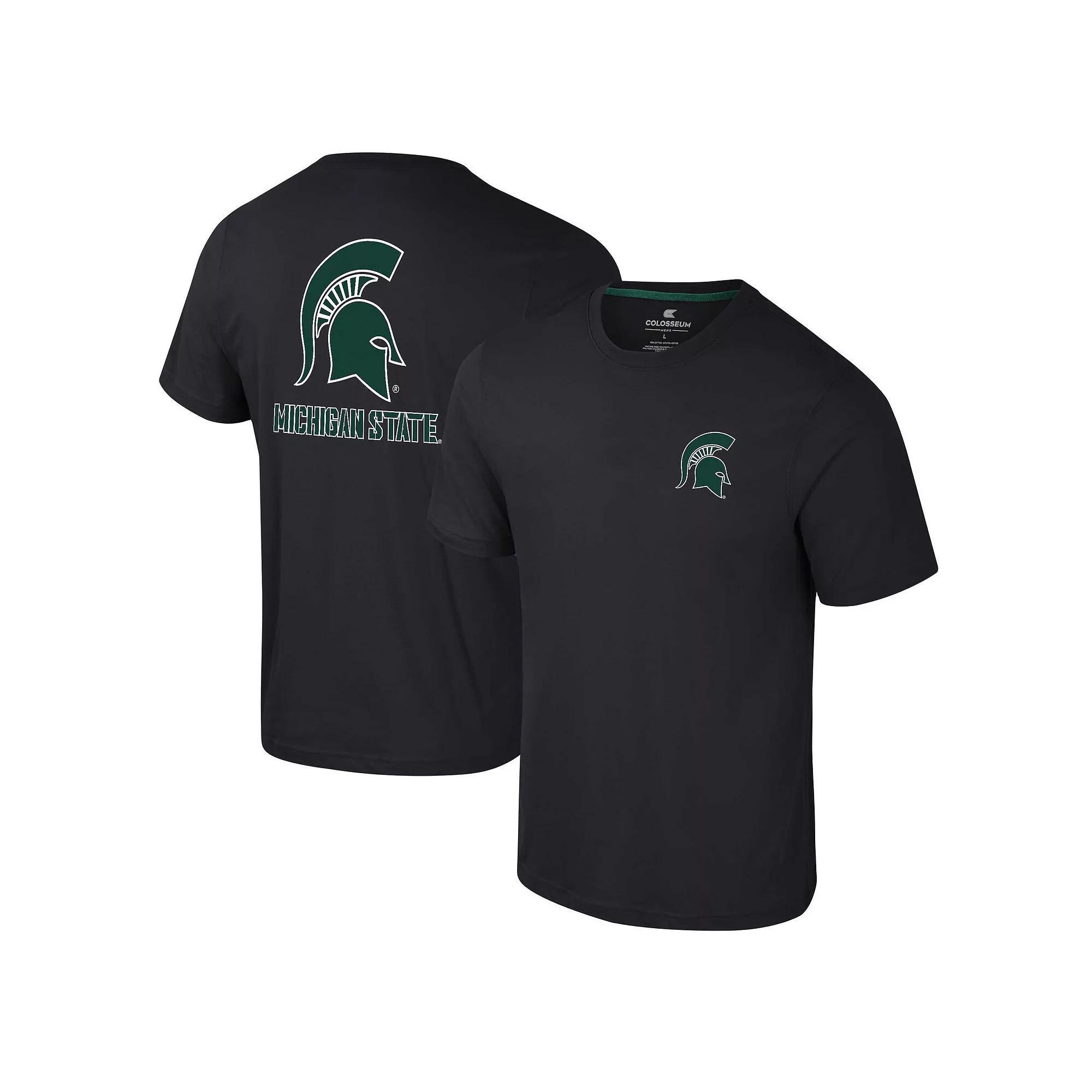 Men's Colosseum Black Michigan State Spartans Logo Lockup 2-Hit Active Blend T-Shirt, Size: Large Product Image