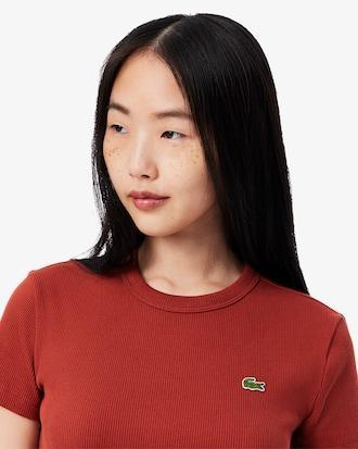 Women's Slim Fit Ribbed Cotton T-Shirt Product Image