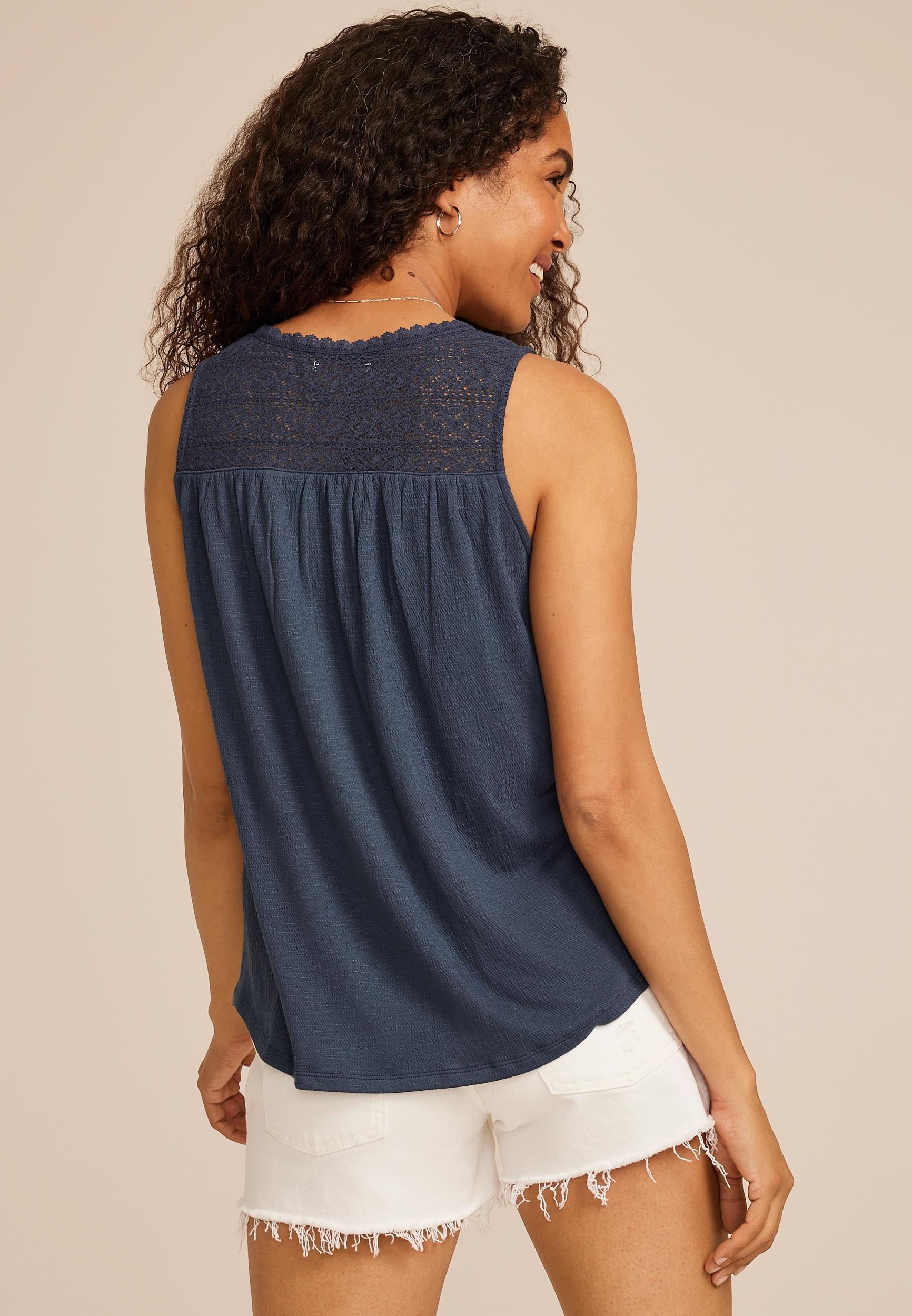 Maurices Womens XX Large Size Embroidered Lace Yoke Henley Tank Top Product Image