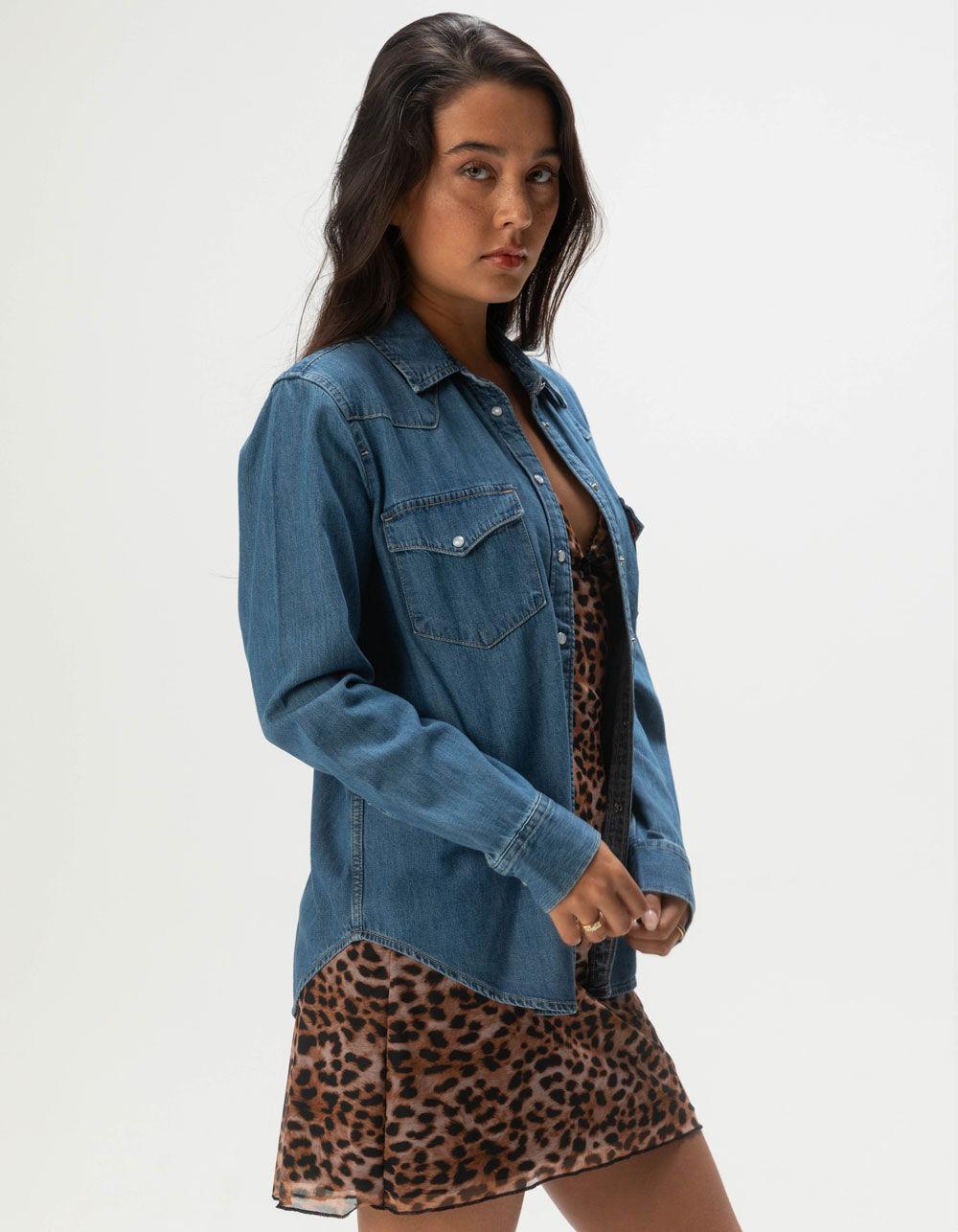 LEVI'S Ultimate Western Womens Long Sleeve Snap Shirt - Dark Wash Product Image