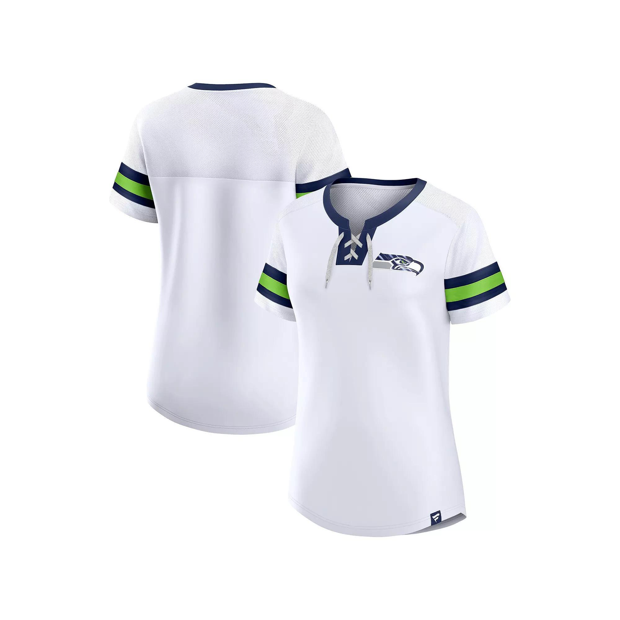 Women's Fanatics Branded White Seattle Seahawks Sunday Best Lace-Up T-Shirt, Size: XS Product Image