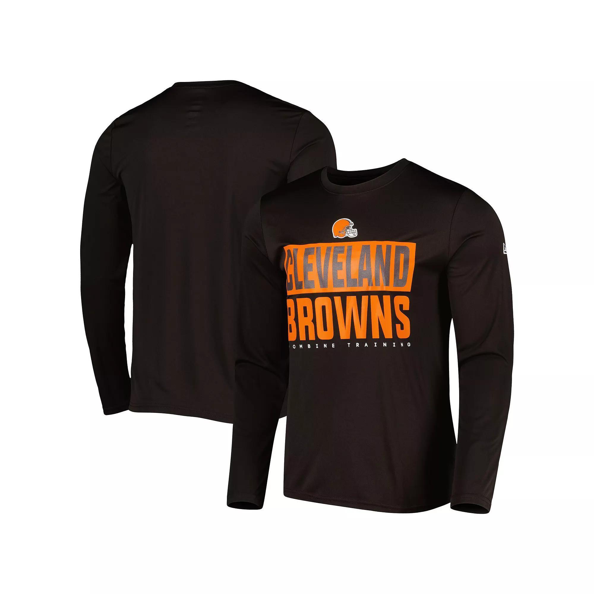Men's New Era Brown Cleveland Browns Combine Authentic Offsides Long Sleeve T-Shirt, Size: Small Product Image