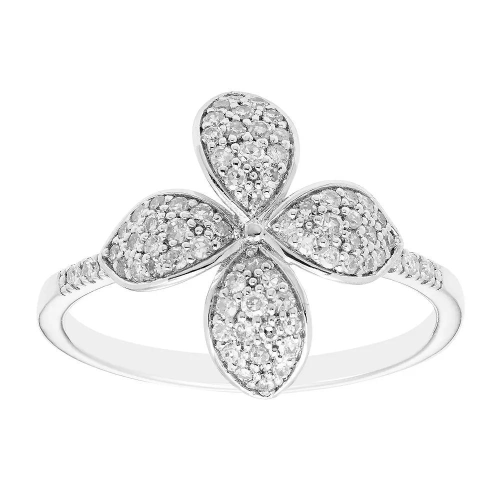 Sterling Silver 1/4 Carat T.W. Diamond Flower Ring, Women's, Size: 7 Product Image