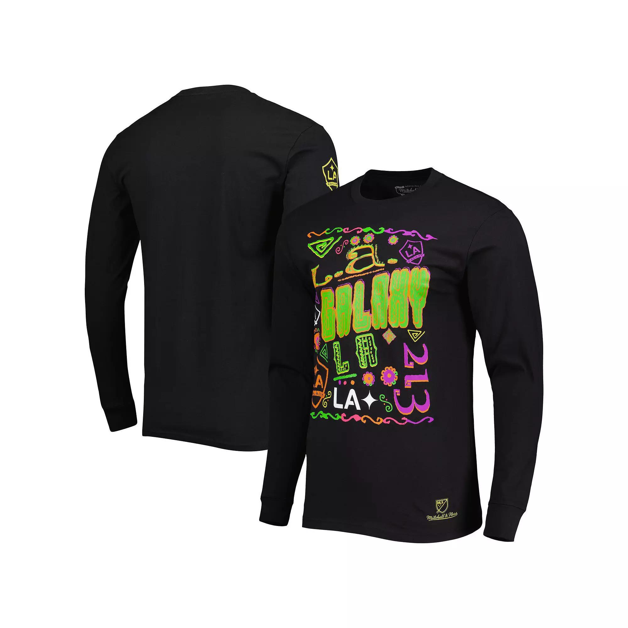 Men's Mitchell & Ness Black LA Galaxy Papel Picado Long Sleeve T-Shirt,  Product Image