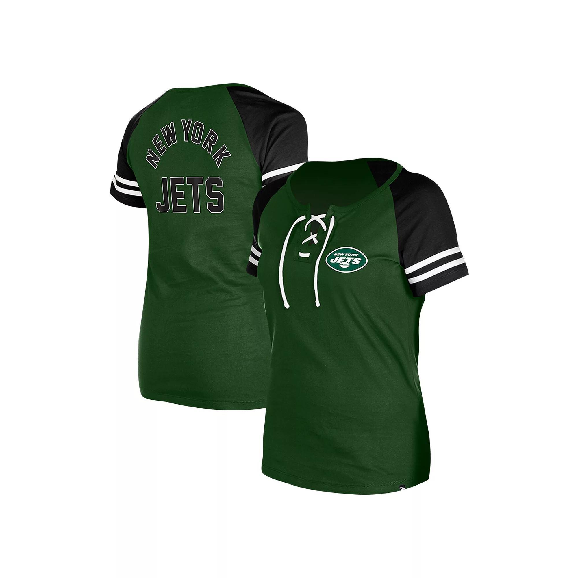 Women's New Era Green New York Jets Lace-Up Raglan T-Shirt,  Product Image