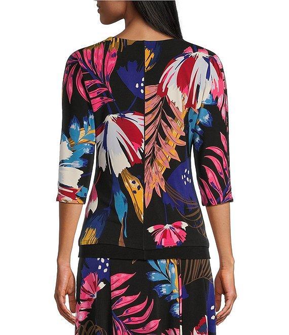 Eva Varro Printed Reversible Split Neck 3/4 Sleeve Top Product Image