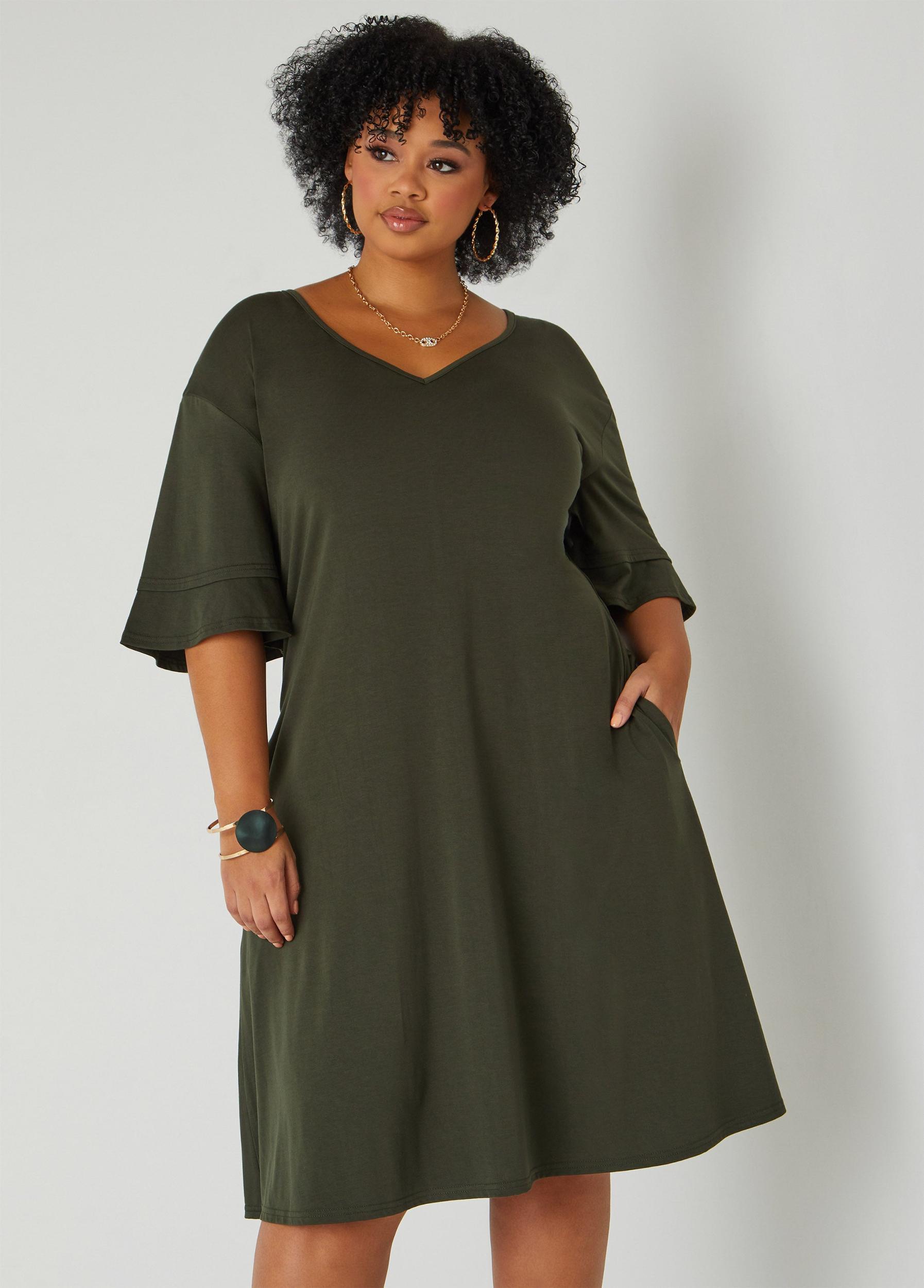 Tiered Sleeve Jersey A Line Dress Product Image