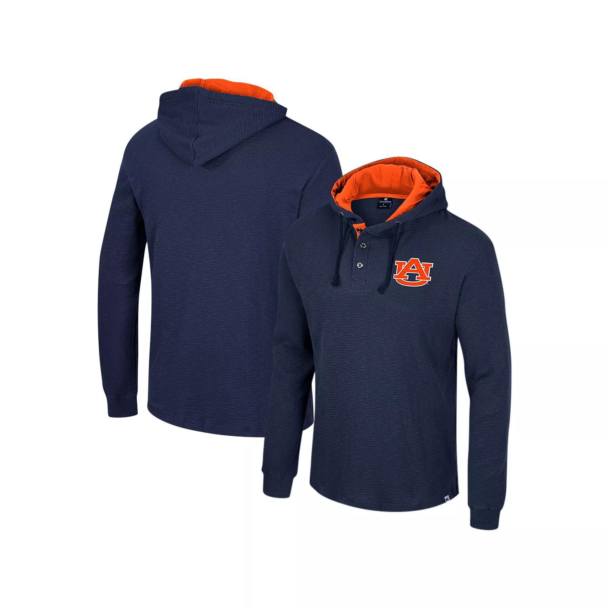 Men's Colosseum Navy Auburn Tigers Affirmative Thermal Hoodie Long Sleeve T-Shirt,  Product Image