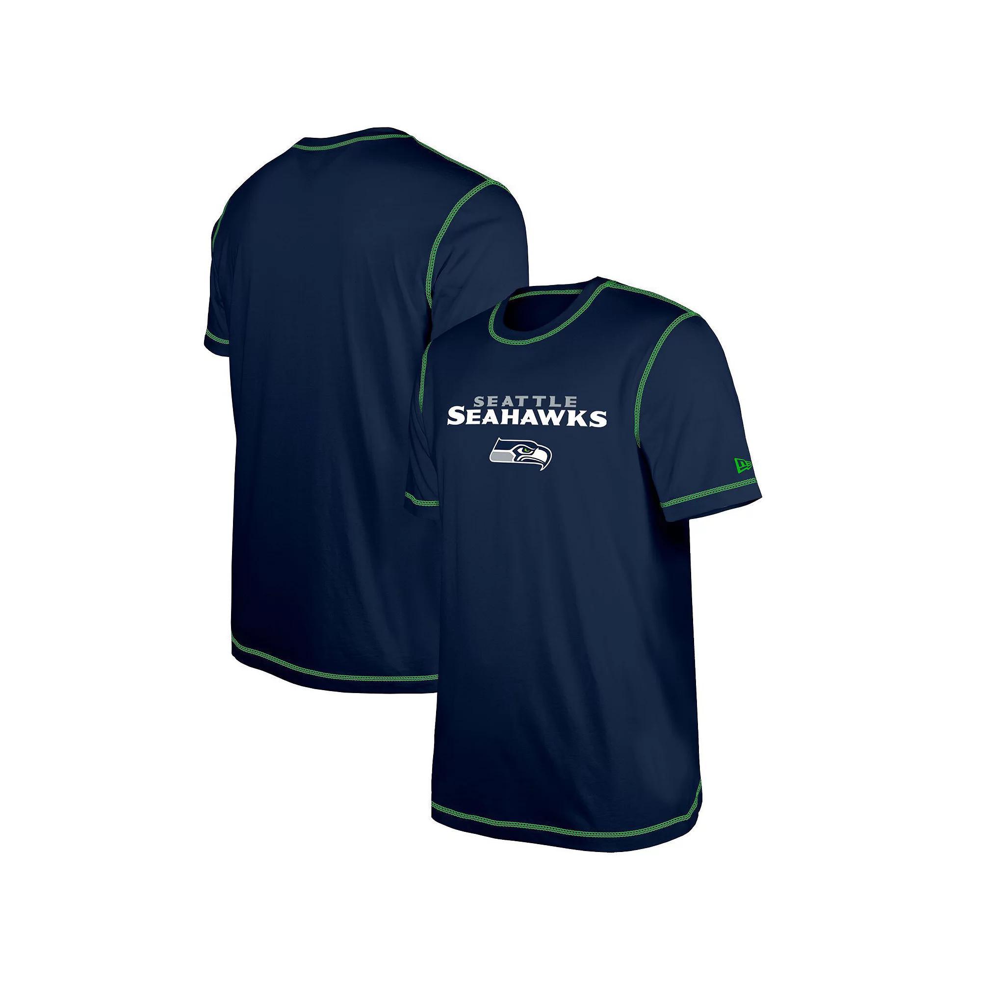 Men's New Era College Navy Seattle Seahawks Third Down Puff Print T-Shirt,  Product Image