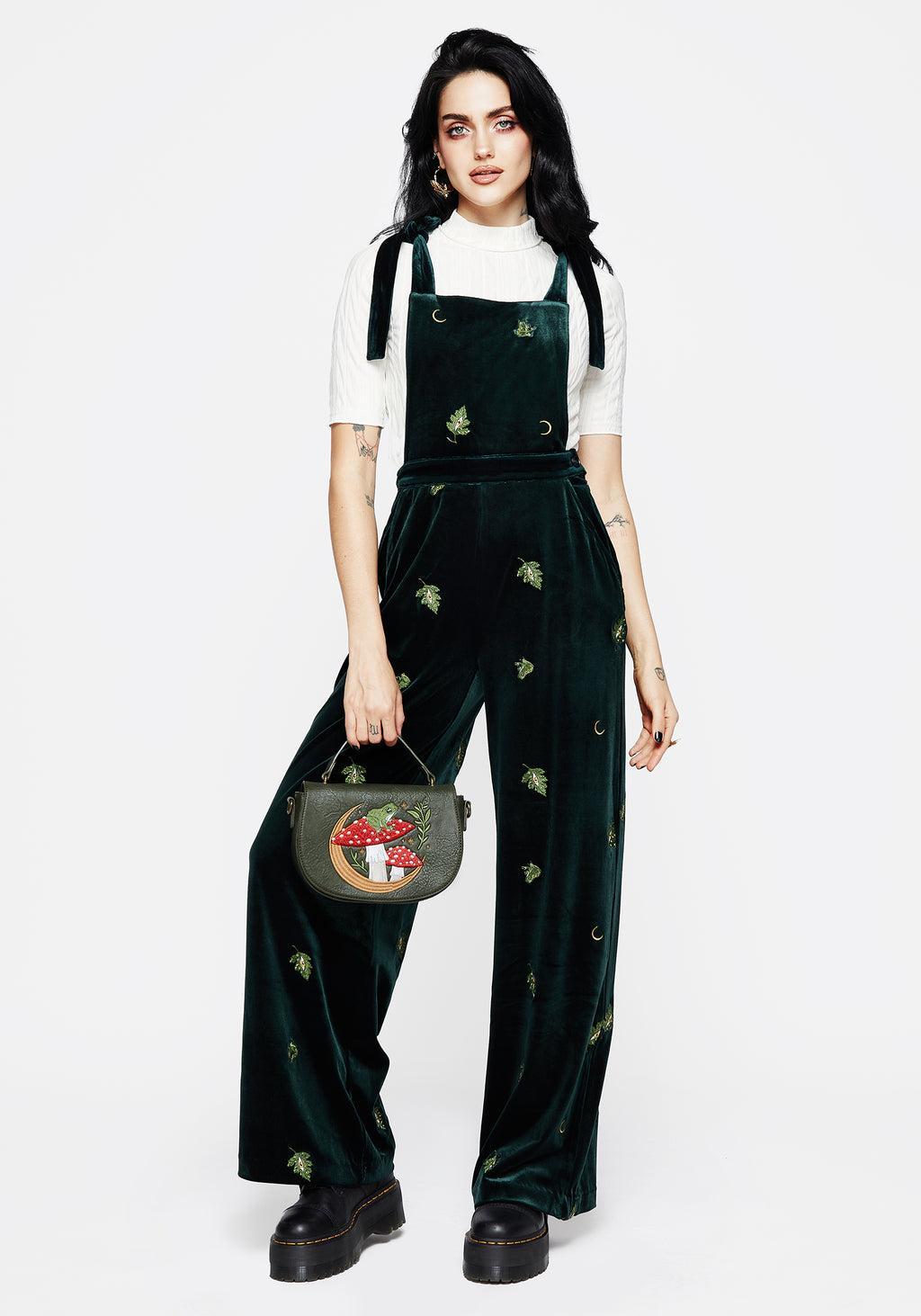 Swamplife Frog Embroidered Velour Wide Leg Dungarees Product Image