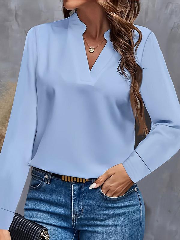 Long Sleeves Loose Solid Color Stand Collar Blouses&Shirts Tops Product Image
