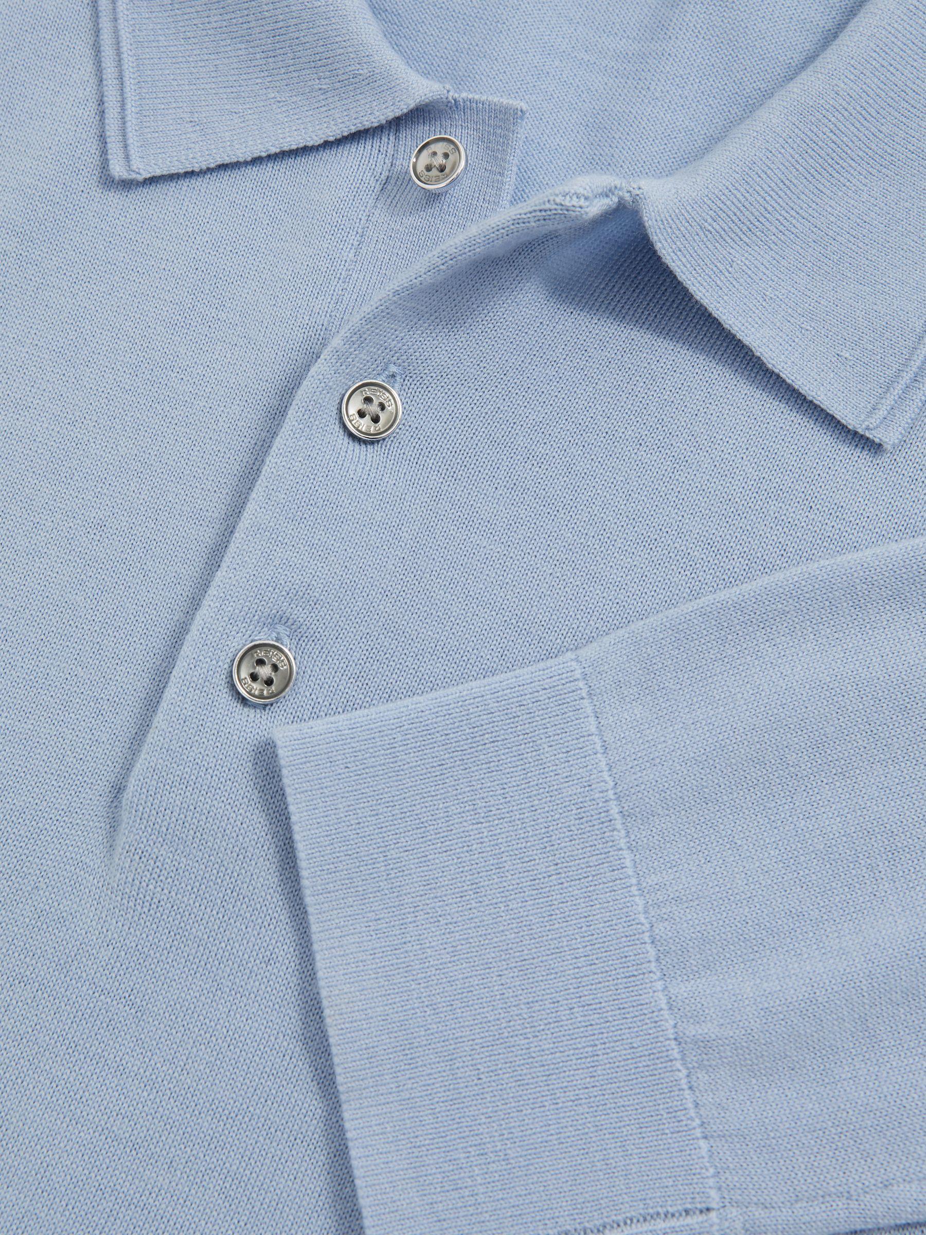 Merino Wool Long Sleeve Polo Shirt in Soft Blue Product Image