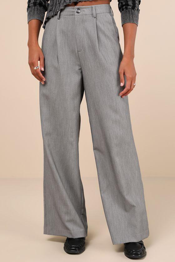Composed Moment Grey High-Rise Wide-Leg Trouser Pants Product Image
