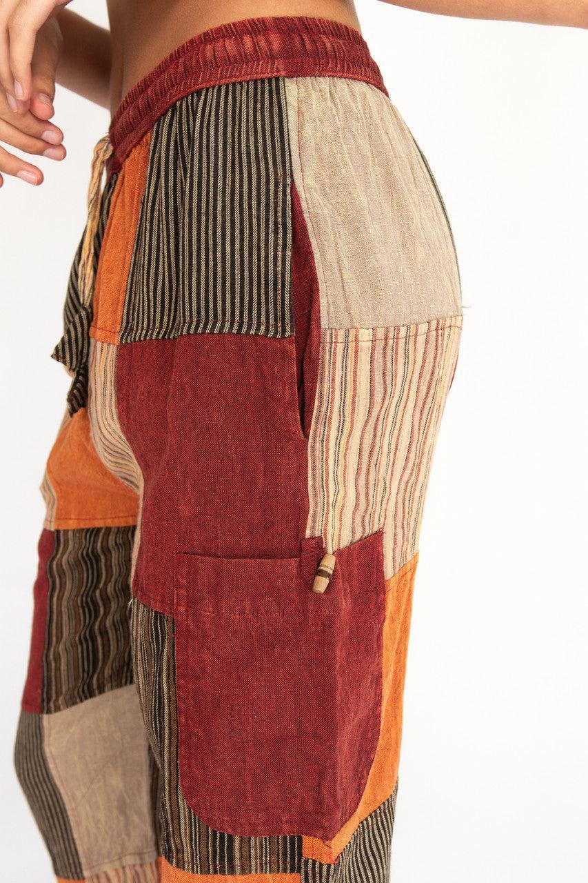 Rust Striped Patchwork Pants Product Image