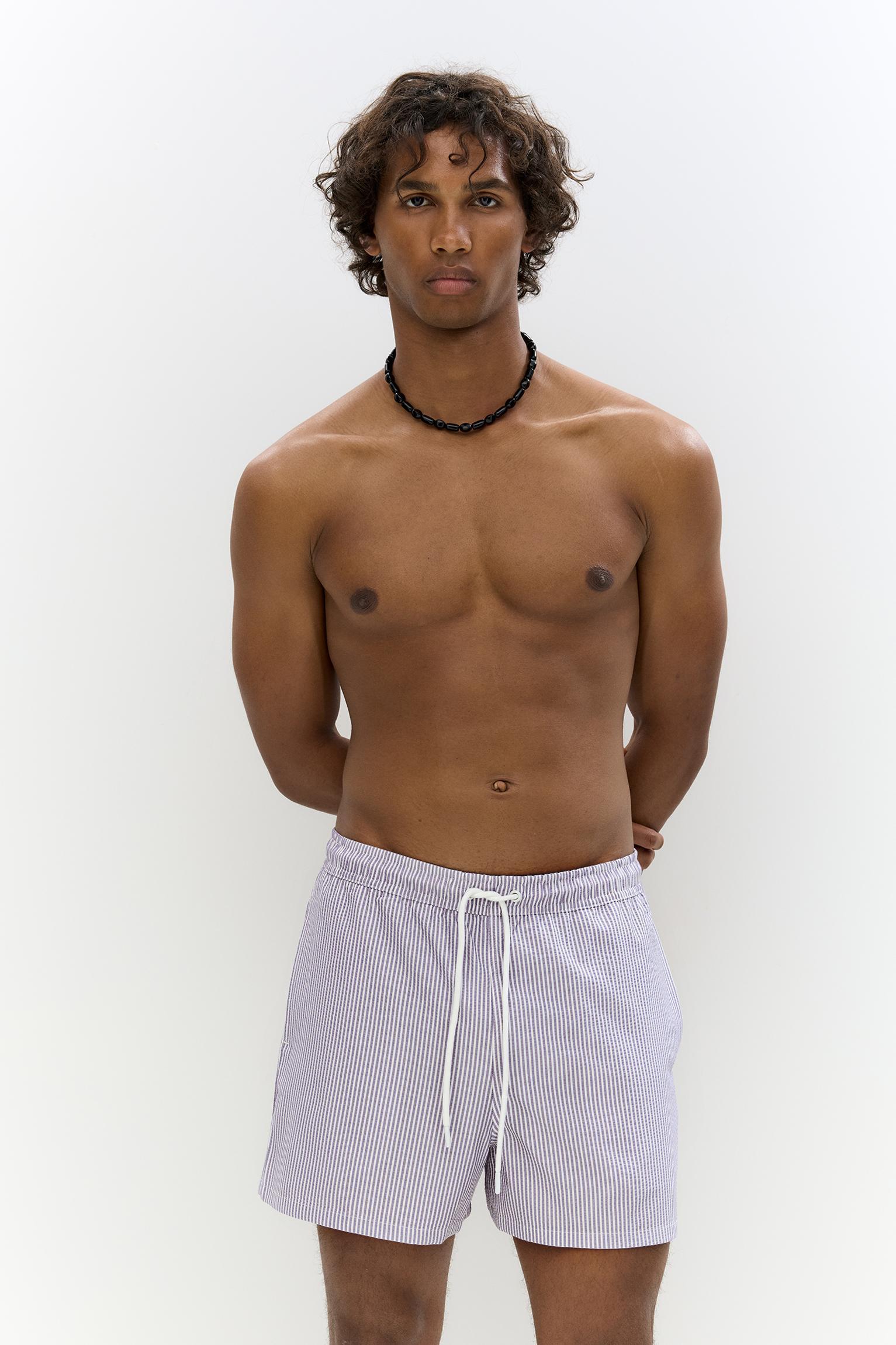 Striped seersucker swimming trunks Product Image