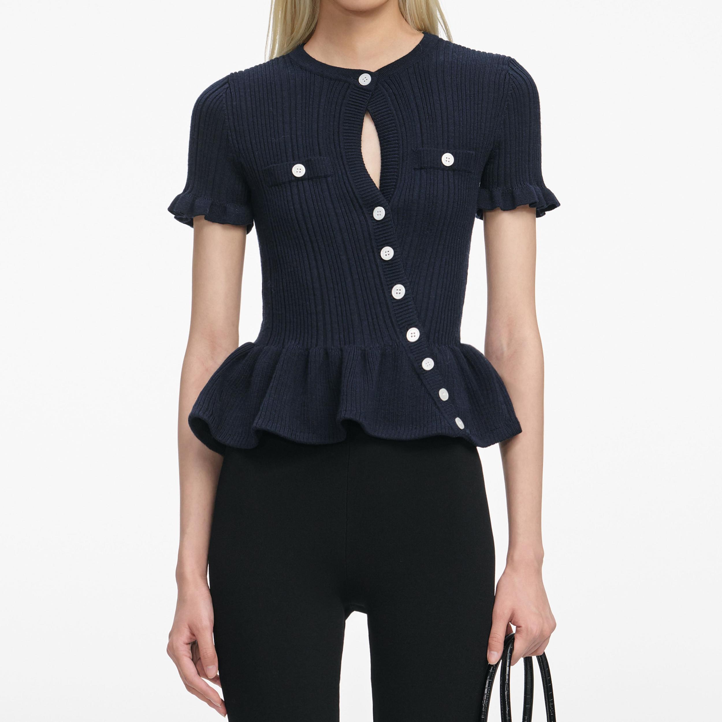 Navy Asymmetric Knit Top Product Image