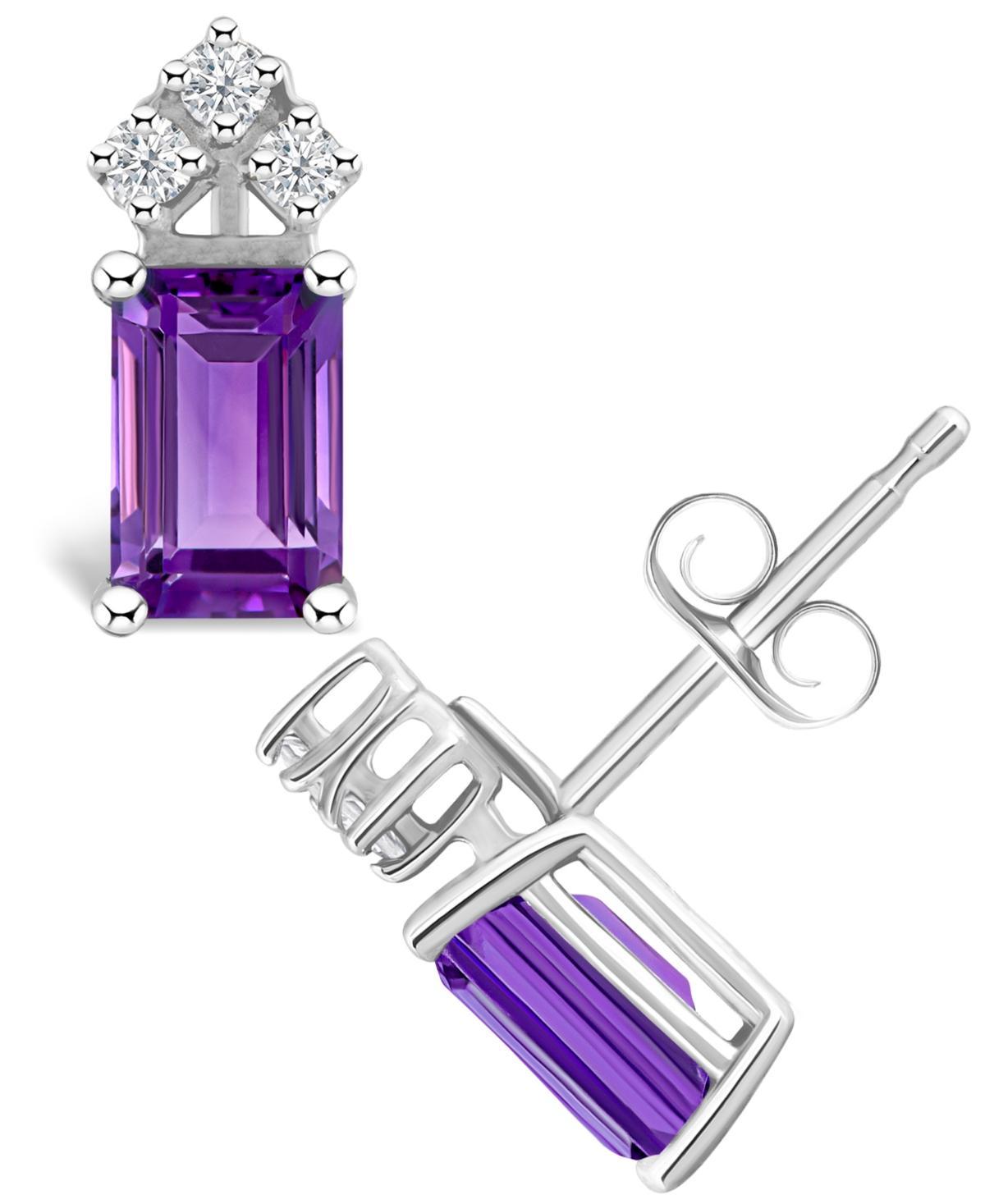 Celebration Gems 14k Gold Emerald Cut Amethyst & 1/8 Carat T.W. Diamond Stud Earrings, Women's, 14k Whgold Product Image