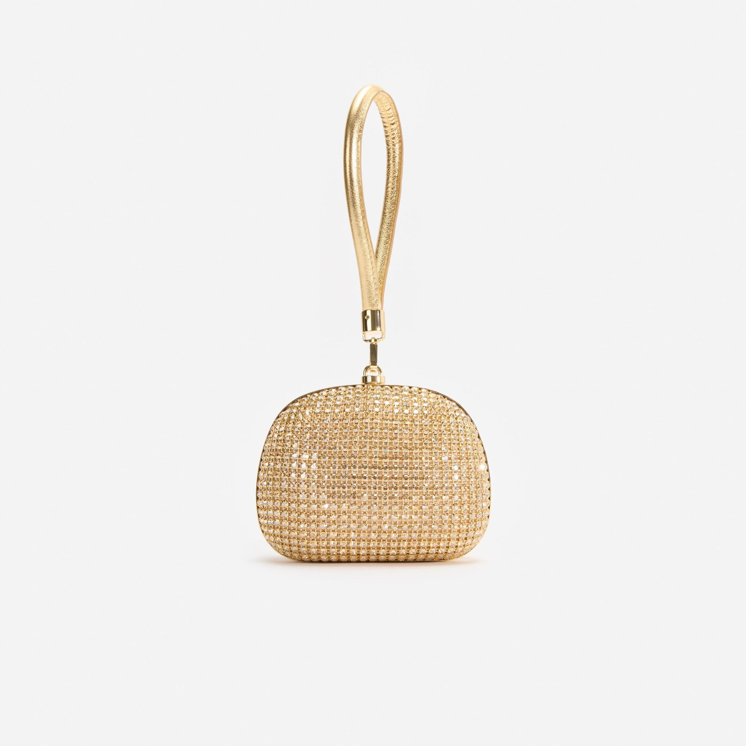 Gold Crystal Top Handle Clutch Bag Product Image