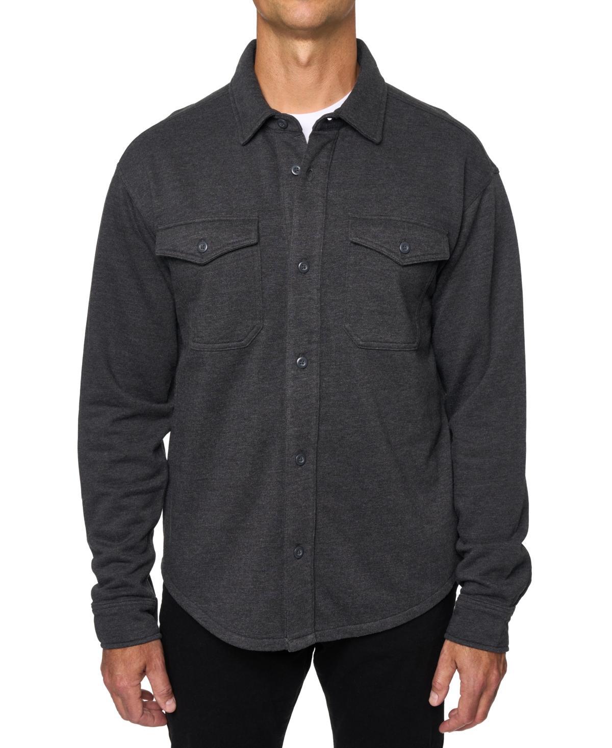 Lazer Mens Relaxed Fit Long Sleeve Button-Front Burnt Fleece Shirt-Jacket Product Image