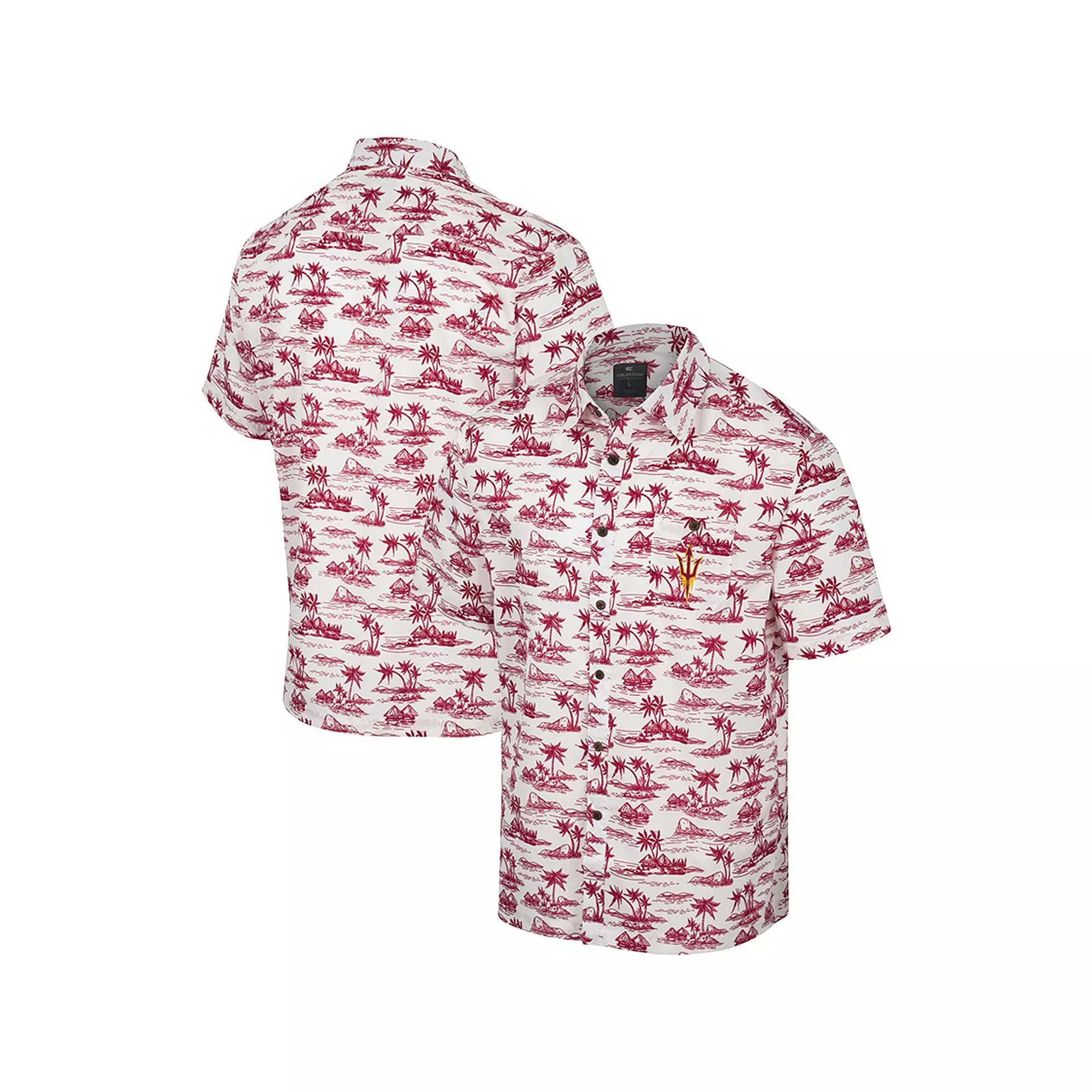 Men's Colosseum White Georgetown Hoyas Spontaneous is Romantic Camp Button-Up Shirt, Size: 3XL, Grg White Product Image