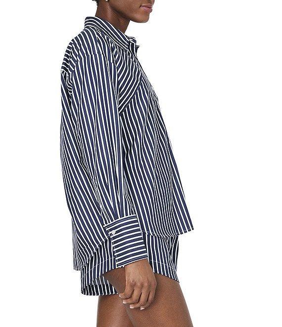 French Connection Alexis Stripe Poplin Angled Yoke Long Sleeve Oversized Shirt Product Image