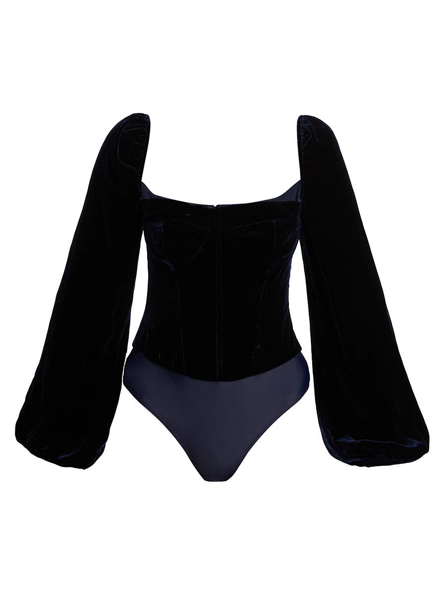 Womens Annel Velvet Blouson-Sleeve Bodysuit Product Image