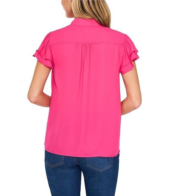 CeCe Woven Mandarin Collar Flutter Short Sleeve Blouse Product Image