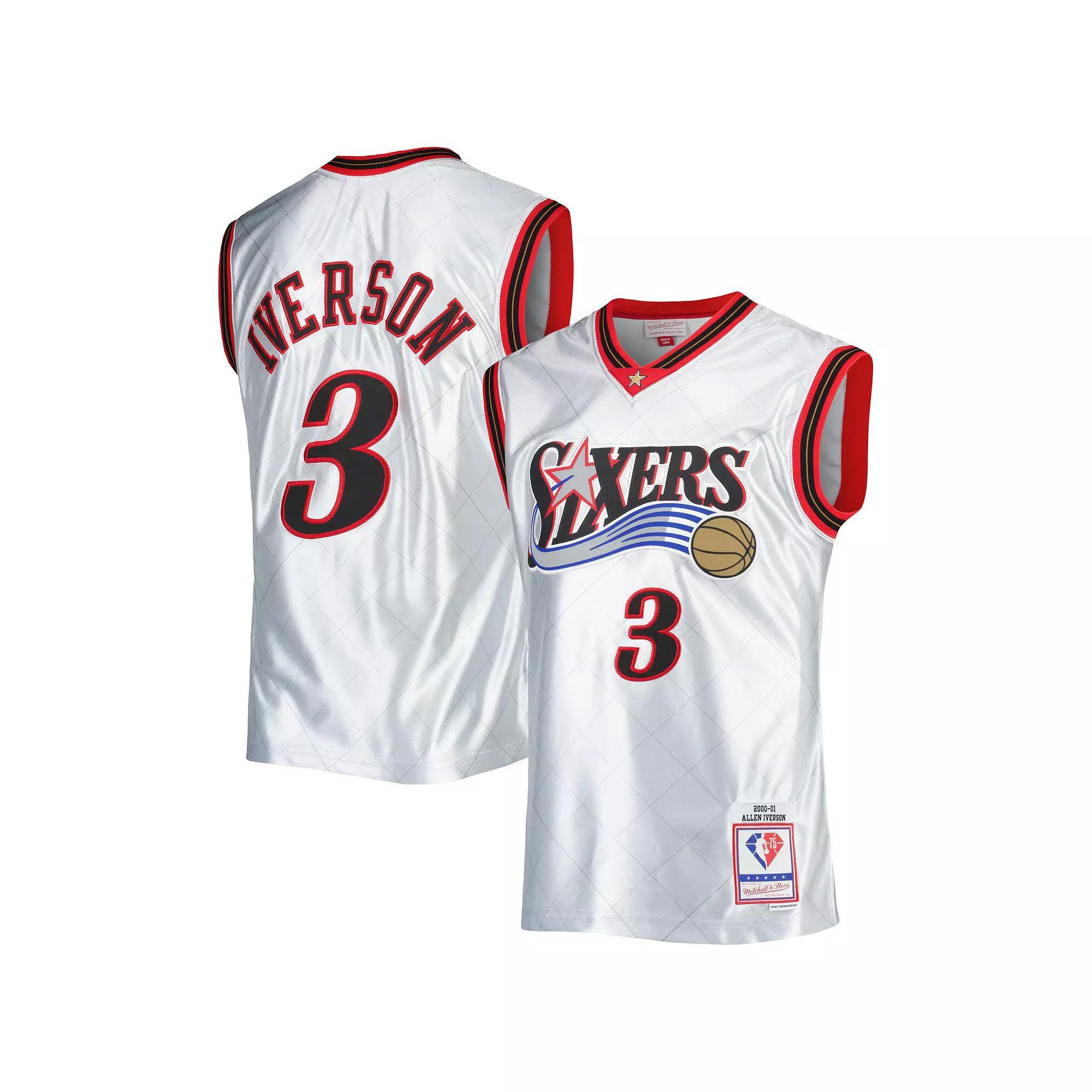 Men's Mitchell & Ness Allen Iverson Platinum Philadelphia 76ers 2000/01 Hardwood Classics 75th Anniversary Swingman Jersey,  Product Image