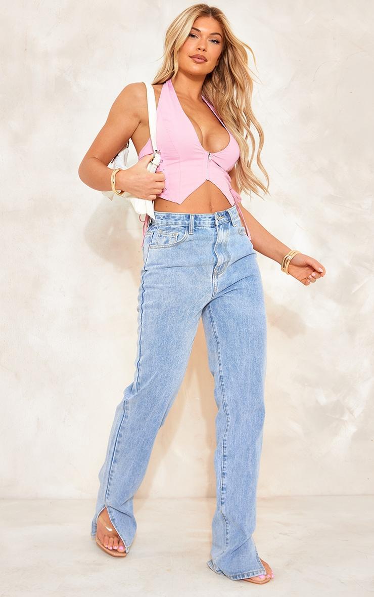 Pink Cargo Lace Up Side Zip Up Crop Top Product Image