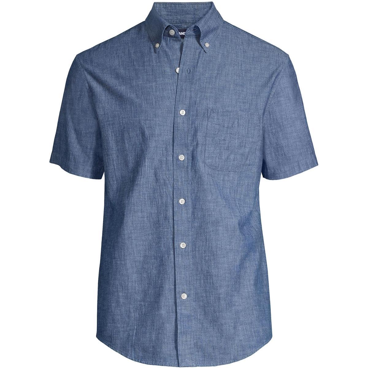 Big & Tall Lands End Traditional Fit Chambray Shirt, Mens Dark Blue Product Image