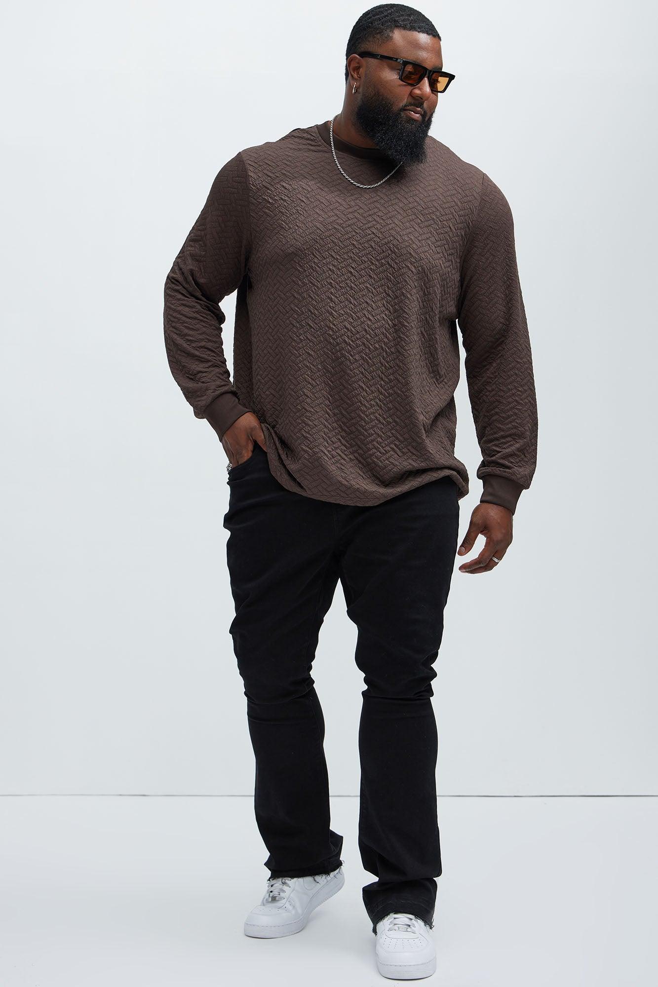 We Outside Textured Long Sleeve Tee - Brown Product Image