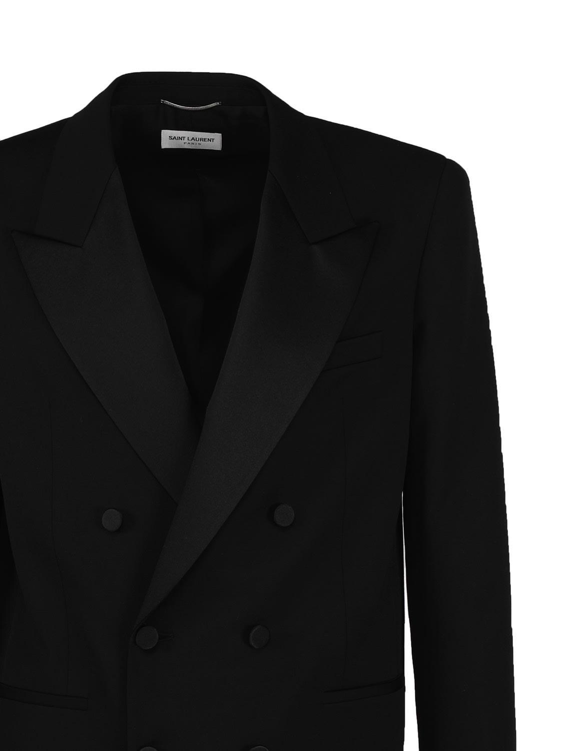 Double-breasted Grain De Poudre Tuxedo Jacket In Black Product Image