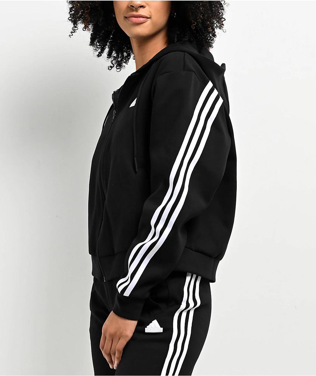 adidas 3 Stripe Black Zip Hoodie Product Image