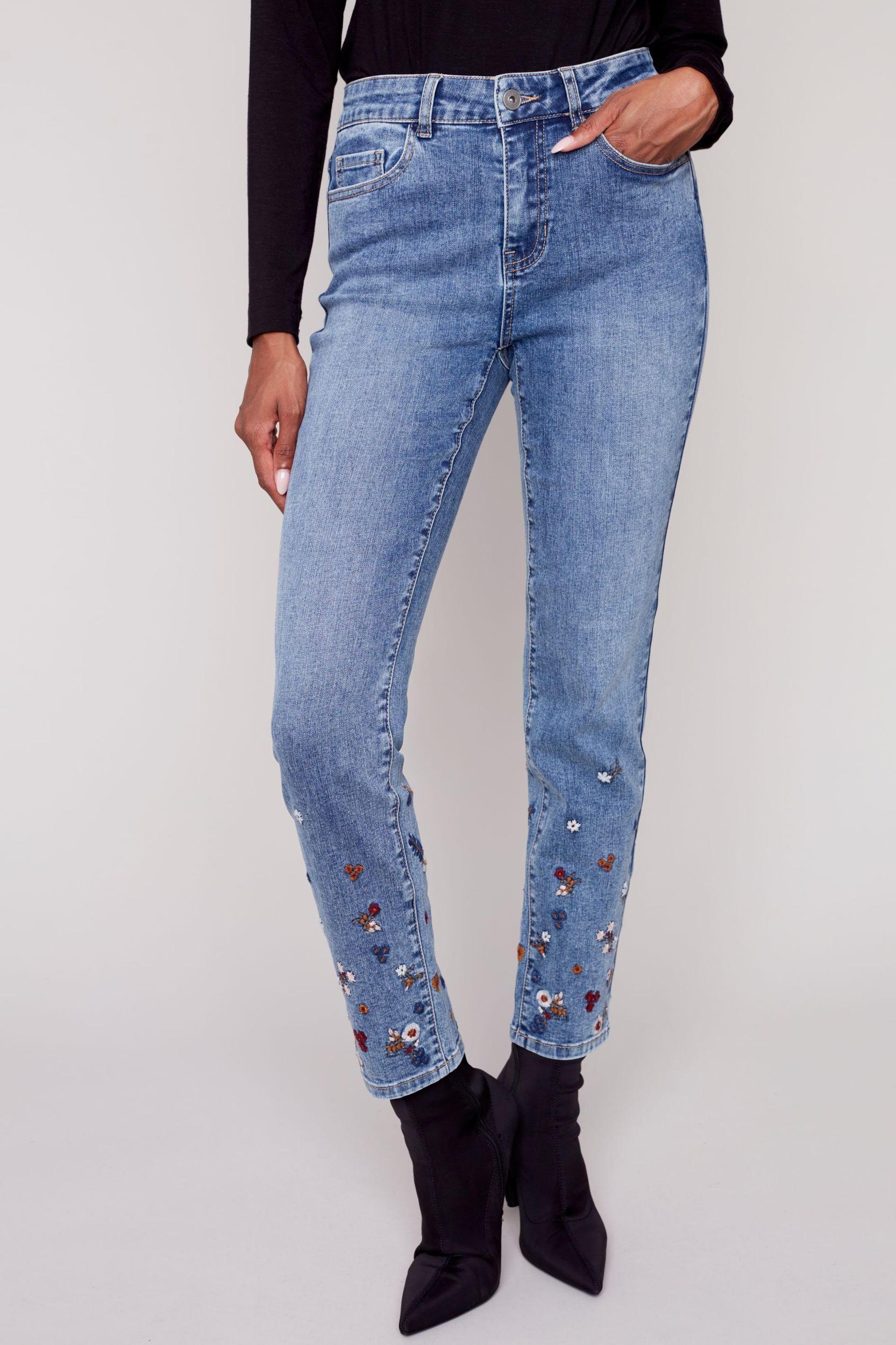 Embroidered bottom slim pant Product Image