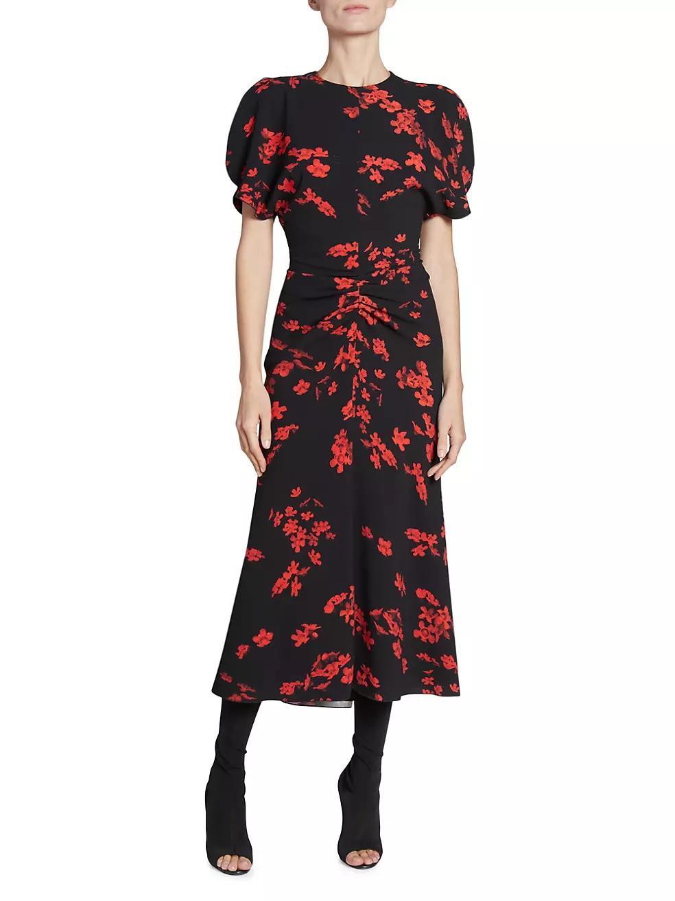 Floral Gathered Waist Midi-Dress Product Image