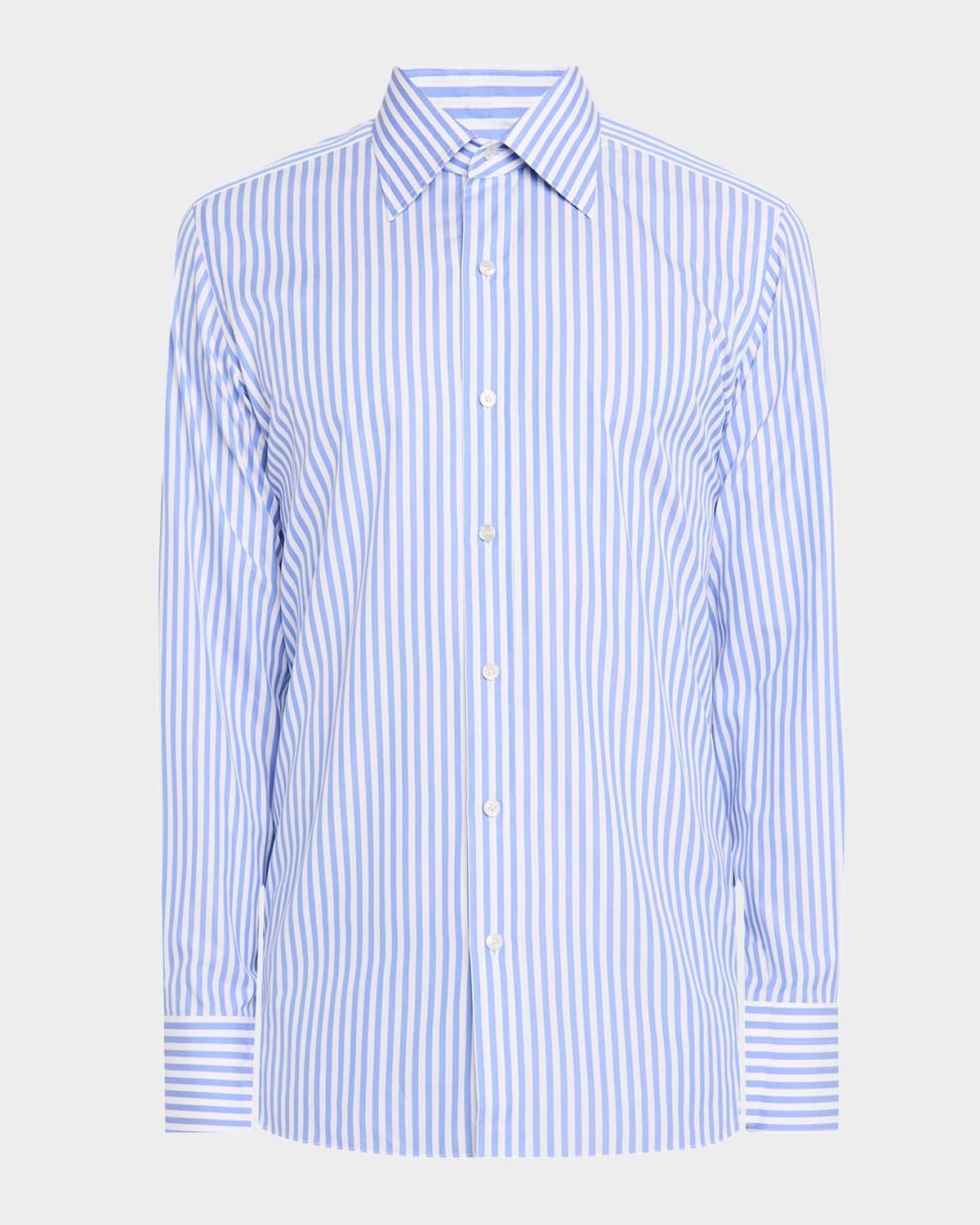 Mens Cotton Ladder Stripe Slim Fit Dress Shirt Product Image