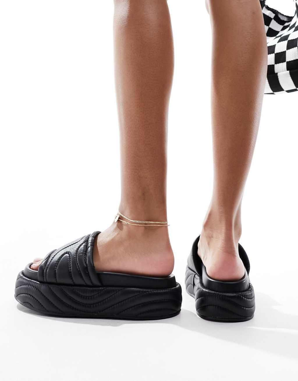 Public Desire Mylo flatform slider in black Product Image