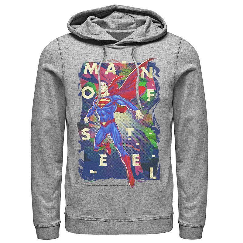 Men's DC Comics Superman Man Of Steel Bold Glitch Poster Hoodie, Size: Medium, Athletic Grey Product Image