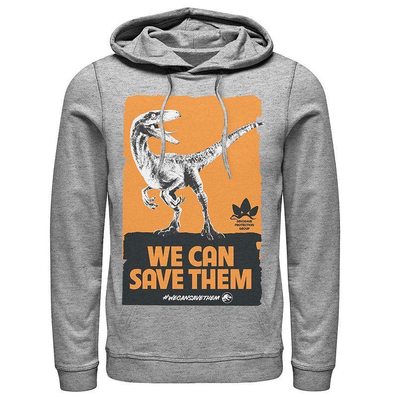 Men's Jurassic World We Can Save Them Poster Hoodie, Size: Small, Grey Heather Product Image