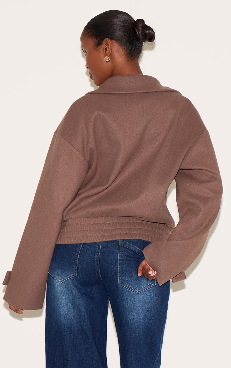 Mushroom Wool Look Button Up Front Bomber Jacket Product Image