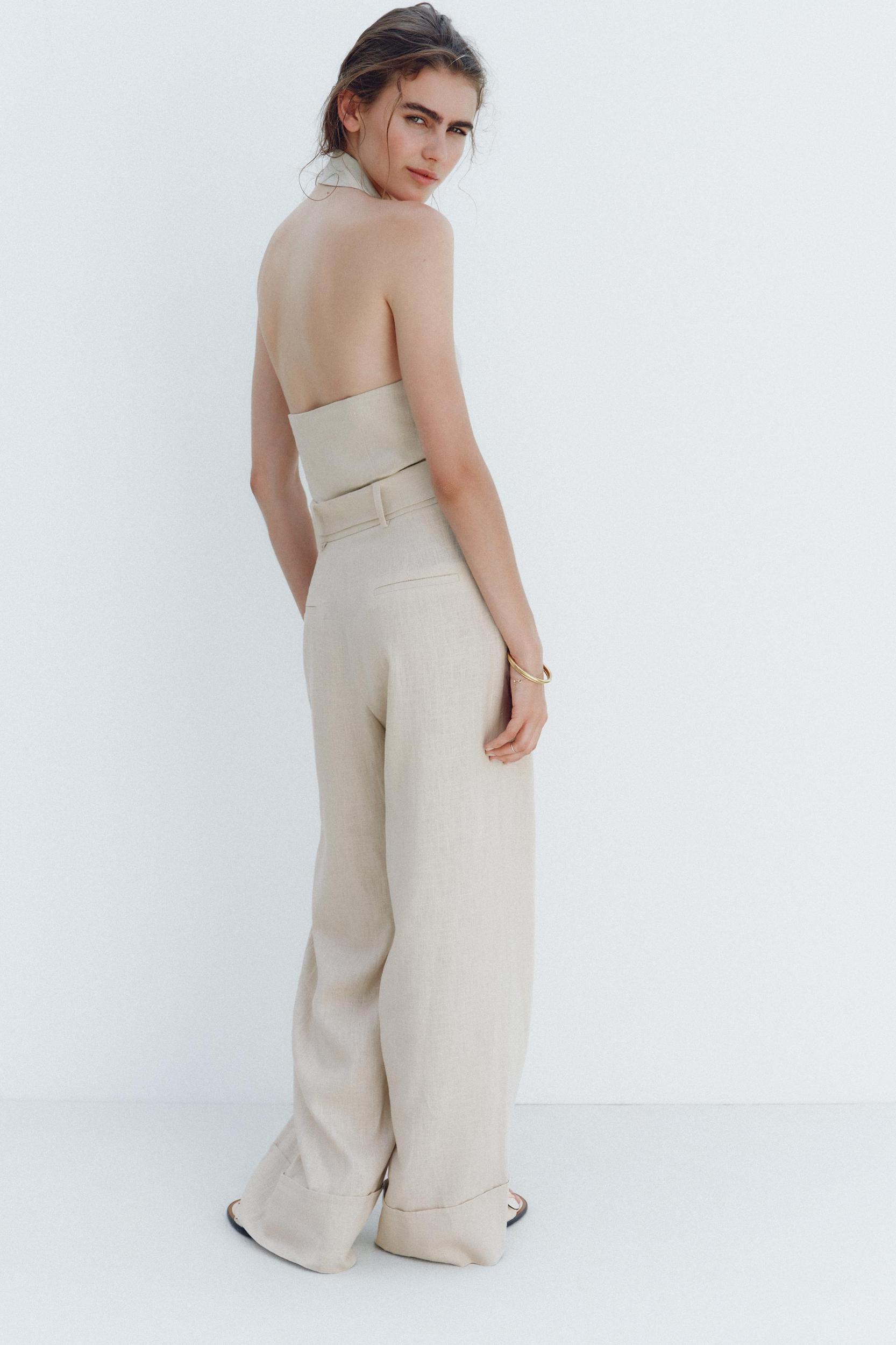 HALTER LINEN BELTED JUMPSUIT Product Image
