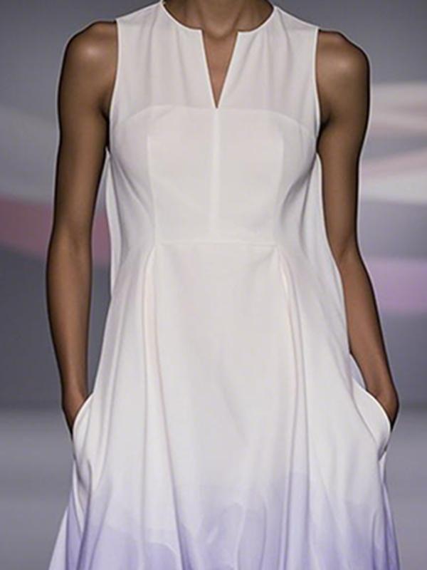 A-Line Loose Floral Printed Gradient Split-Joint V-Neck Maxi Dresses Product Image