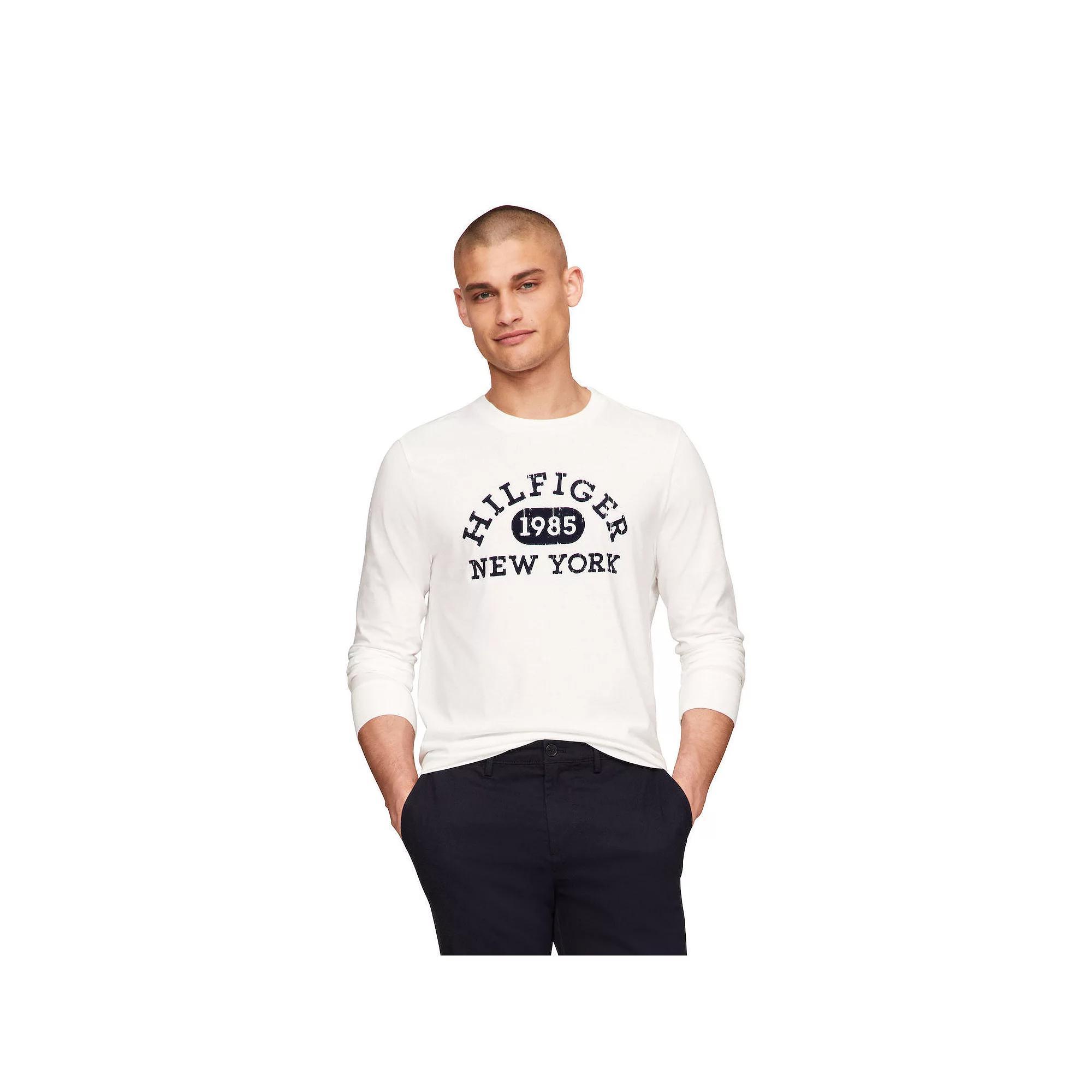 Men's Tommy Hilfiger Monotype Collegiate Long Sleeve Tee, Size: Large, Milky Way Product Image