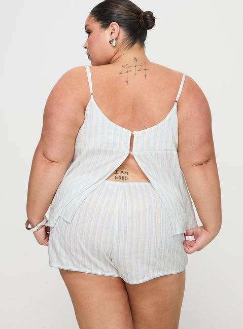 Tenderness Lace Sleep Set Blue / White Stripe Curve Product Image