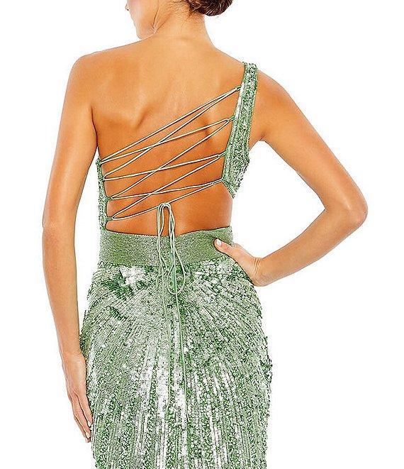Mac Duggal One Shoulder Lace Up Back Sequin Gown Product Image