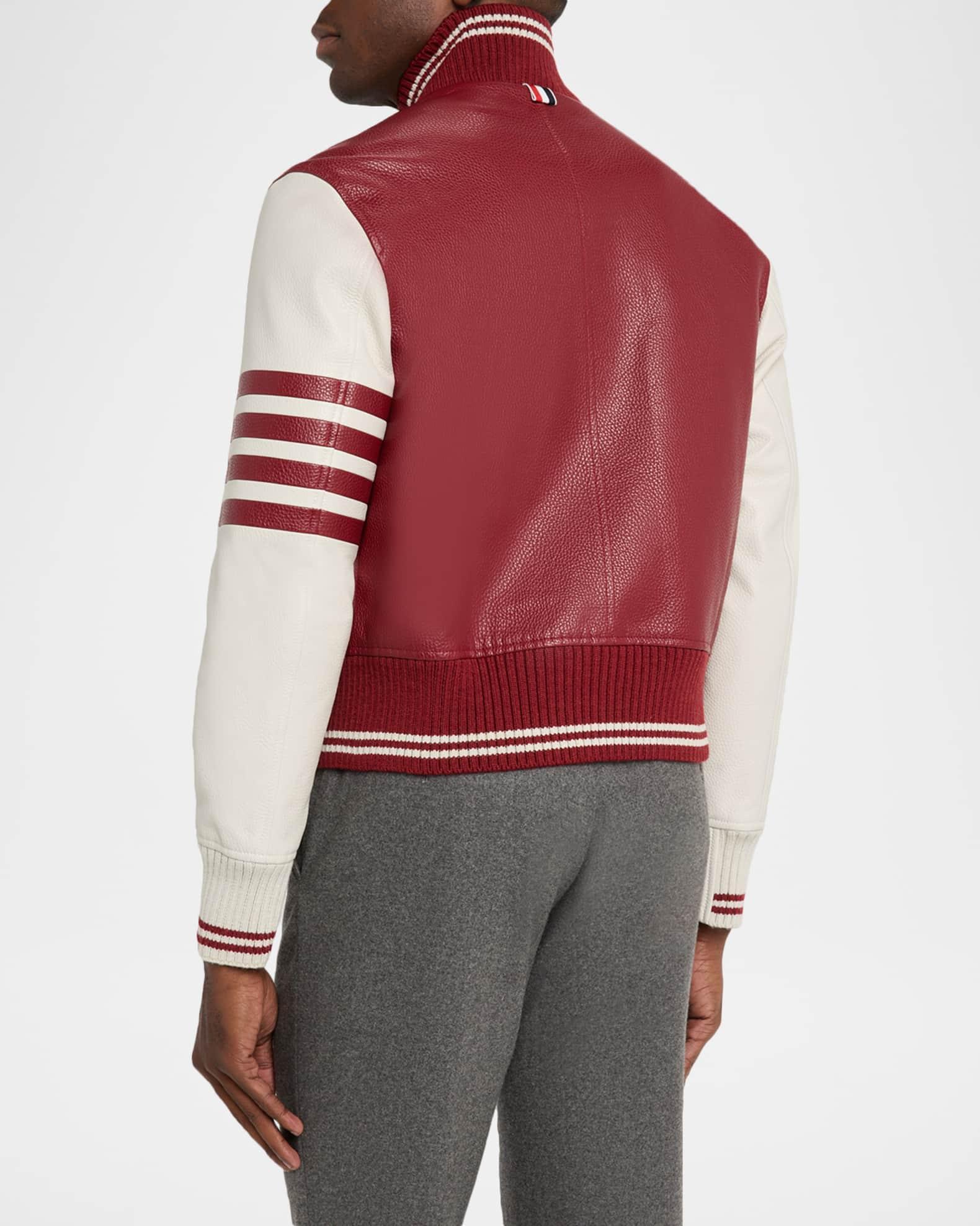 Men's Striped Leather Varsity Jacket Product Image