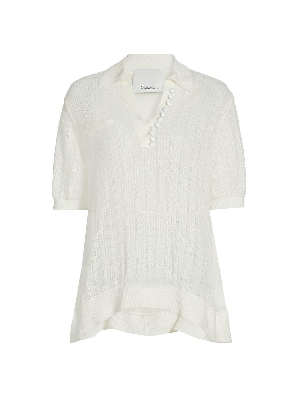 Womens Airy Open Cable Double-Layer Polo Shirt Product Image